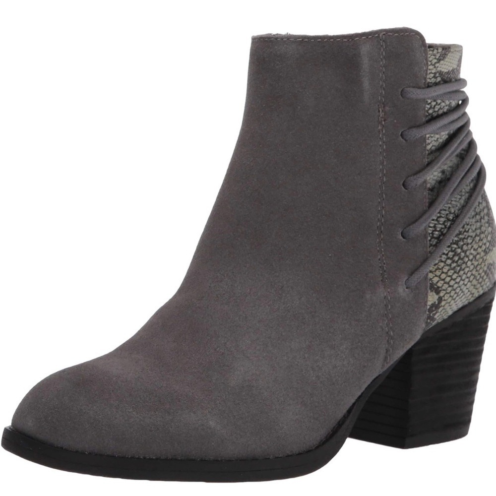 Skechers Womens Grey Suede Snakeskin Print‎ Ankle Boots Memory Foam Size 7.5